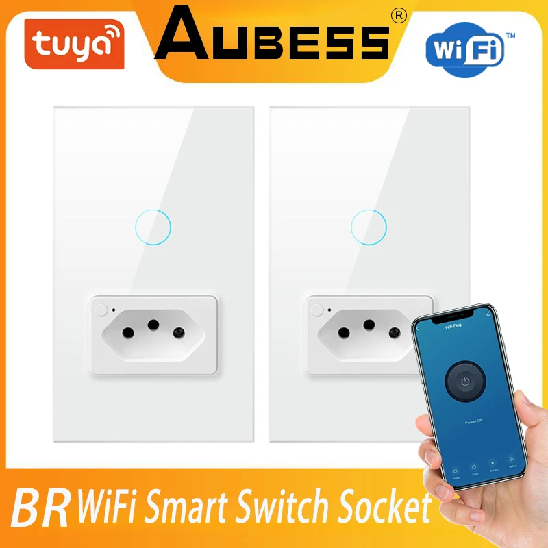 

Tuya WiFi Smart Switch Socket BR Smart Home Vioce Timer Control Smart Wall Light Switches Works With Amazon Alexa/Google Home
