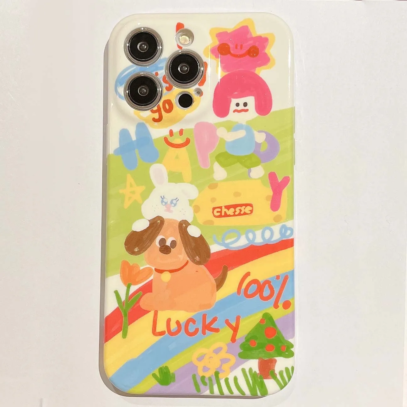 Ins stars cheese rainbow happy tree cartoon lovely for iphone 13 12 promax 14 pro max 11 cute animal phone case conque images - 6