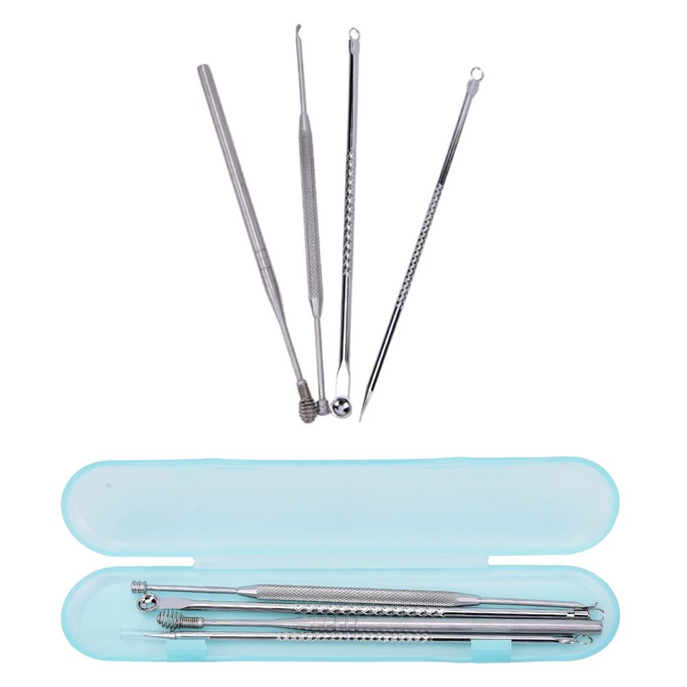 

4Pcs/lot Blackhead Remover Extraction Pimple Comedone Acne Extractor Whitehead Blemish Popper Kits Stainless Steel
