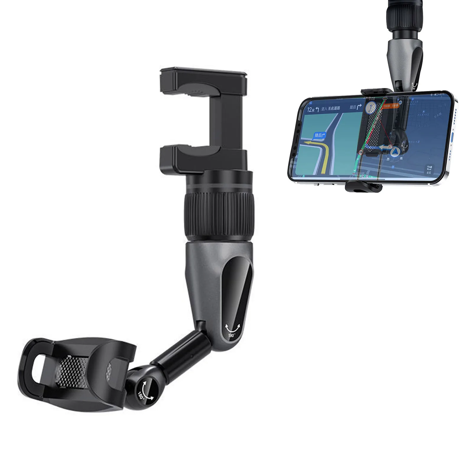 

Car Phone Holder for Rear View Mirror 360 Degrees Rotatable Cellphone Bracket Mount Multifunctional Adjustable Hands-free Auto