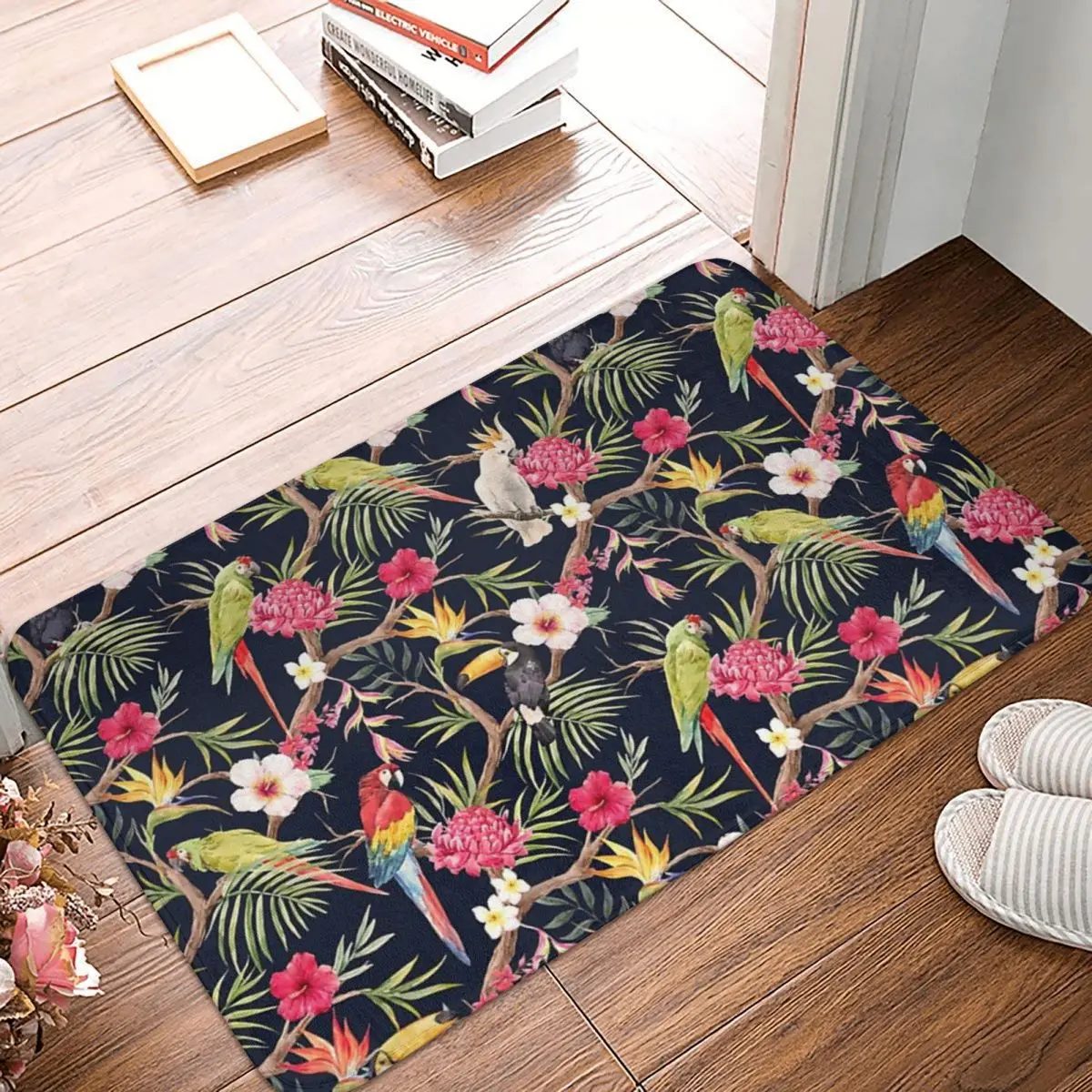 

Коврик из полиэстера с тропическим попугаем и туканом, 60x40 см