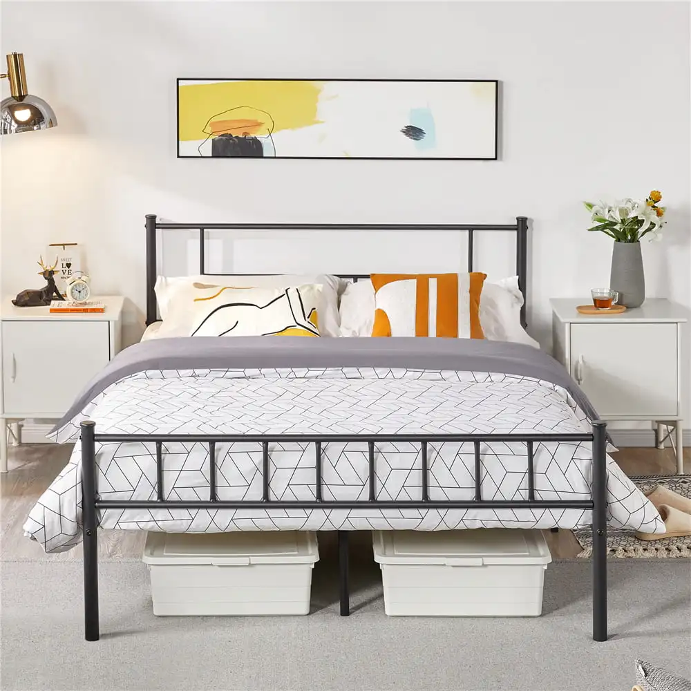Metal Full Bed with Headboard and Footboard, Black Queen Bed Frame Furniture Bedroom 1