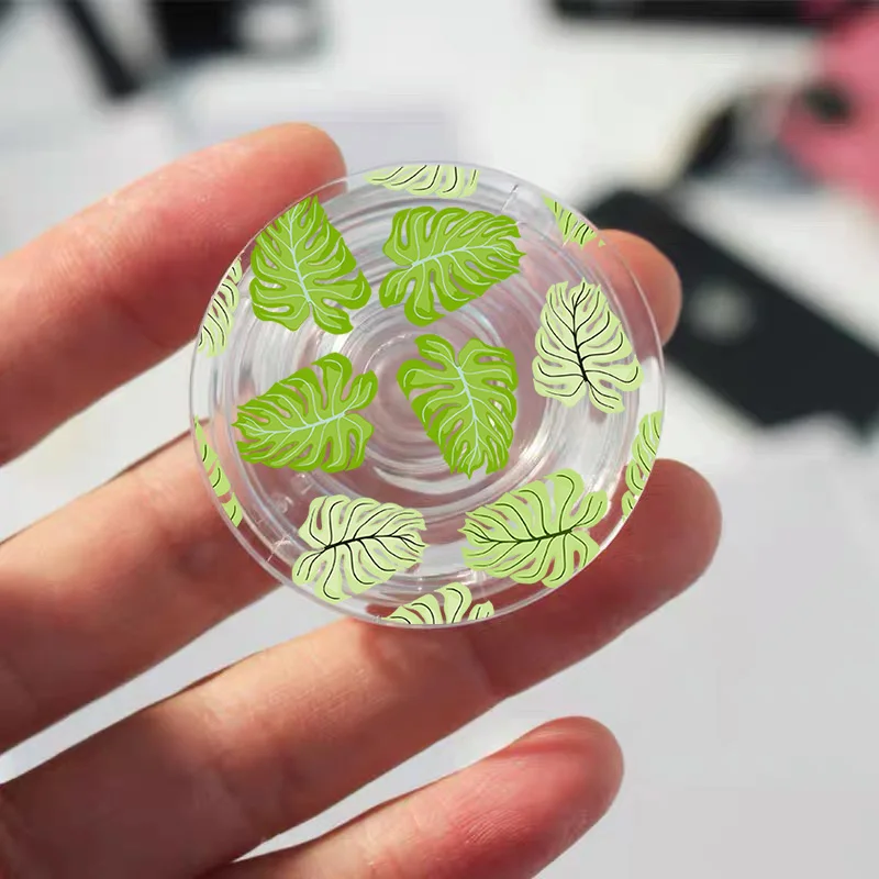 Зеленое растение плаценты банана Складная подставка для мобильного телефона с удерживающим механизмом для IPhone13 Samsung Huawei Милый прозрачный кронштейн Griptok на.