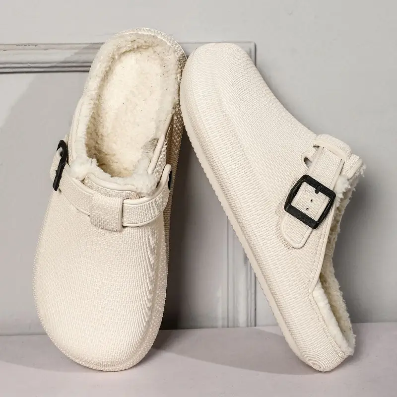

2023 Winter Women Clogs With Fur Fashion Beige Waterproof Plush Warm Mule Clogs Slippers Sandals Garden Fur Clogs Garden Shoes