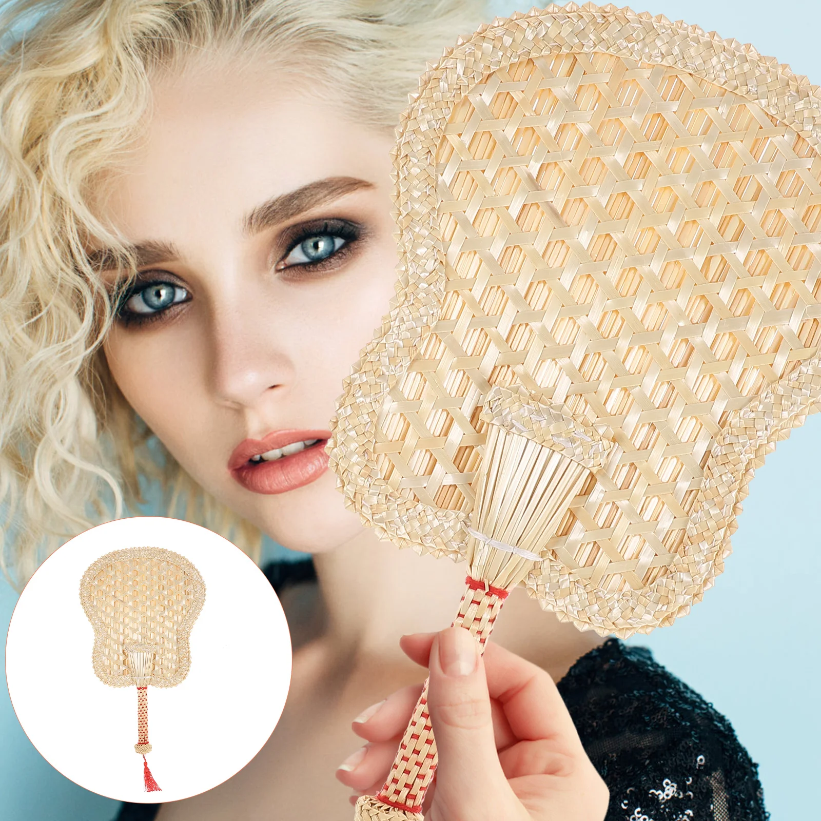 

Tropical Hand Fans Dried Woven Summer Vintage Chinese Style Handled Straw Natural Manual Decorative