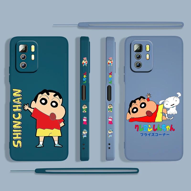 

Cartoon Crayon Shin-chan Boy For Xiaomi Redmi Note 11 11S 10 10S 9 9S 9T 8 8T 7 Pro 4G 5G Liquid Left Rope Phone Case Cover Capa