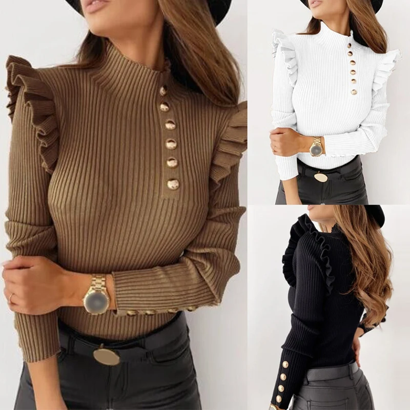 

Женская трикотажная водолазка в рубчик, с длинным рукавом