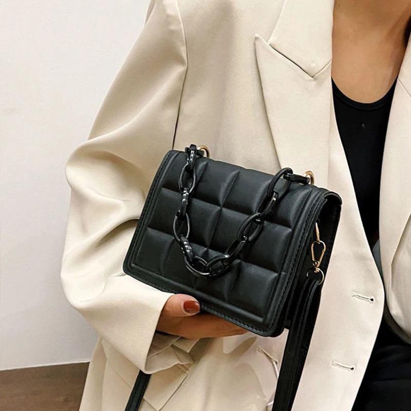 

Designer Chain Shoulder Bag for Women PU Leather Crossbody Bag Flap Small Square Bag Trendy New Lady Handbag and Purse