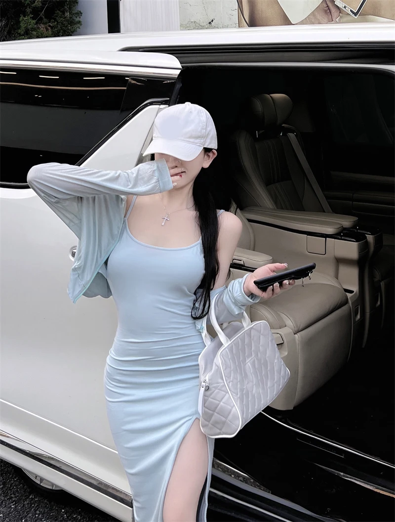 

Split skirt women's thin dress women's summer temperament long skirt pure desire style slim slim skirt one-piece tube top sexy