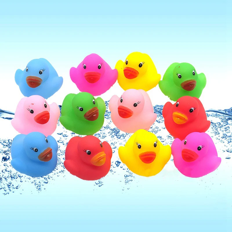 

Baby Bath Toys Rubber Duck Colorful Quack Ducks for Children Summer Swimming Pools Play Bath Toys for Toddlers 12 Pcs/Lot