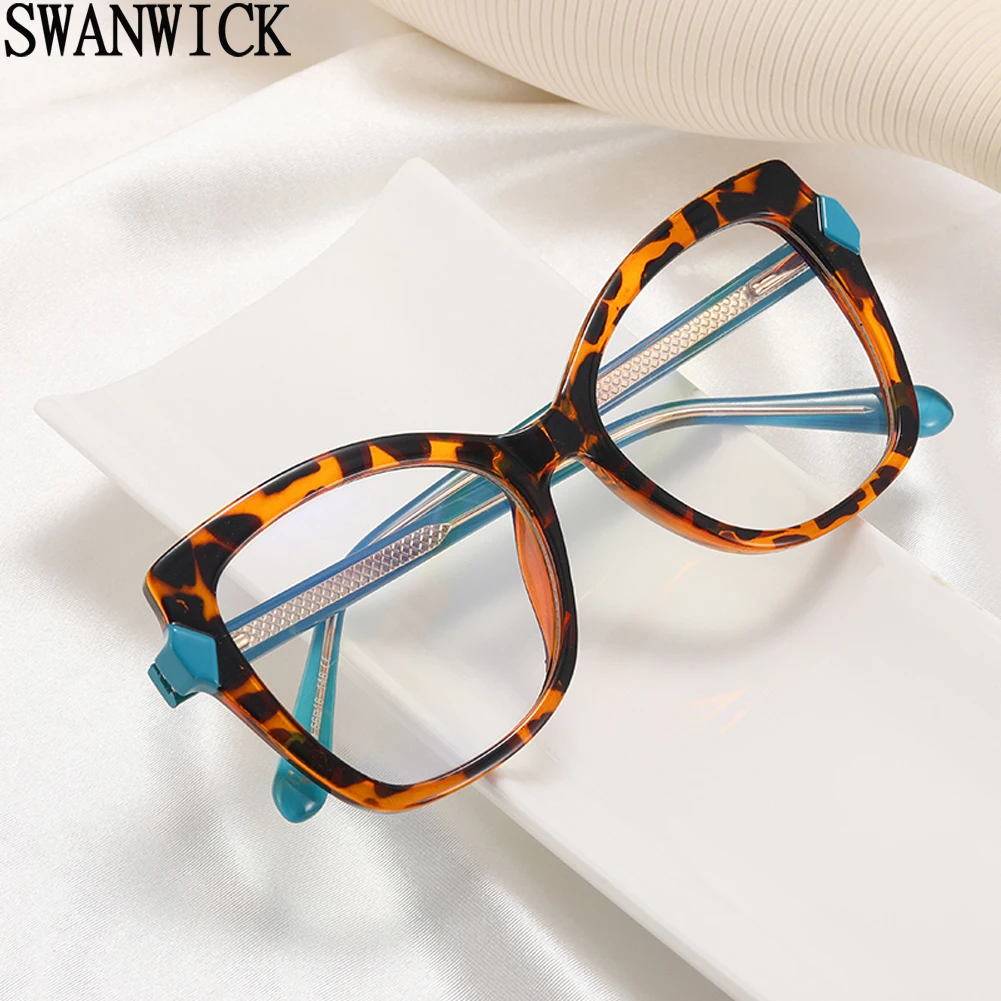 

Очки Swanwick кошачий глаз tr90, прозрачные линзы с защитой от сисветильник света, большие женские очки, европейский стиль, леопардовые черные подарочные изделия
