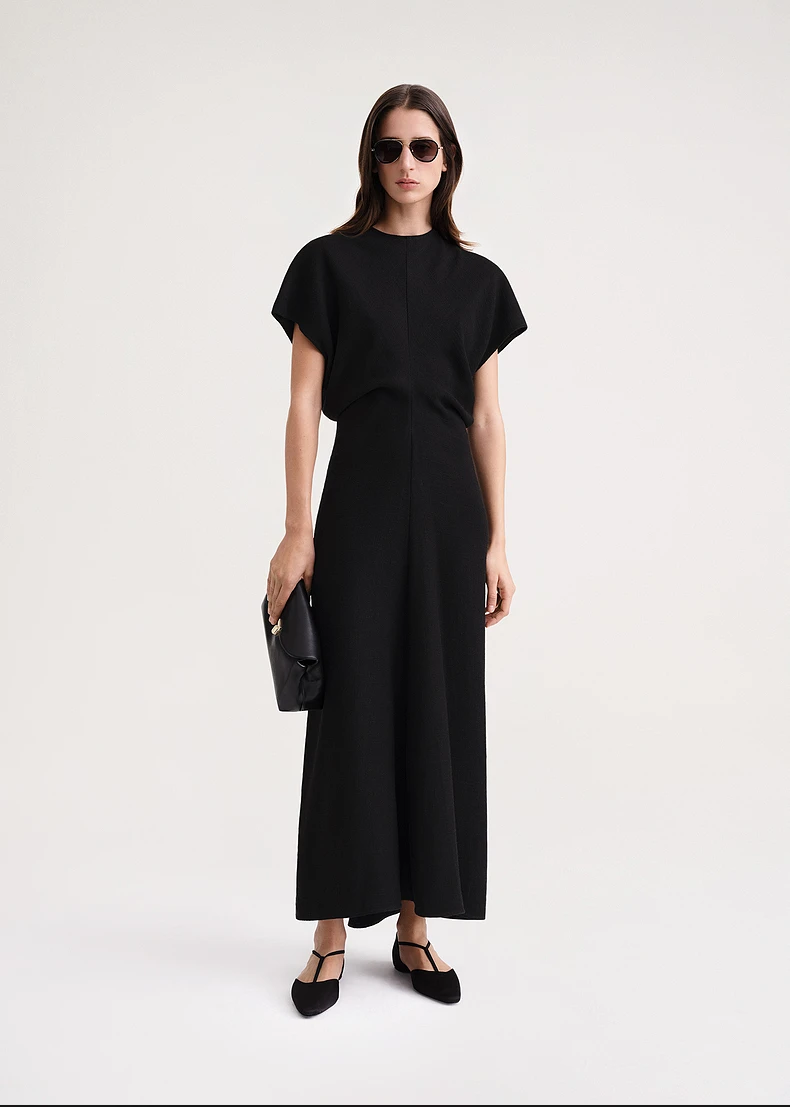 

2023 Solid Color Linen Viscose Blend Waist Midi Dress