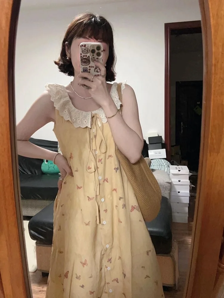 Маленький жилет без рукавов желтое платье женское лето 20224 новое французское