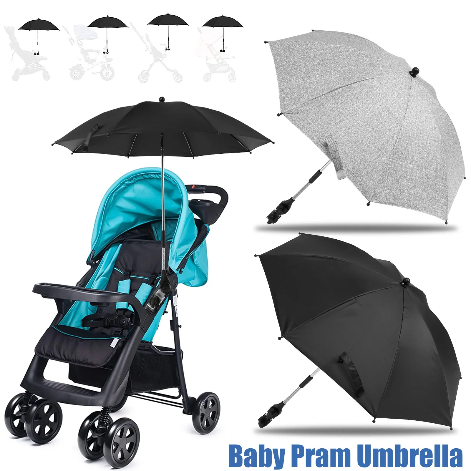 

Baby Strollers Umbrella with Clamp 85cm Diameter Baby Pram Umbrella 360°Adjustable Stroller Parasol Waterproof Stroller Parasol
