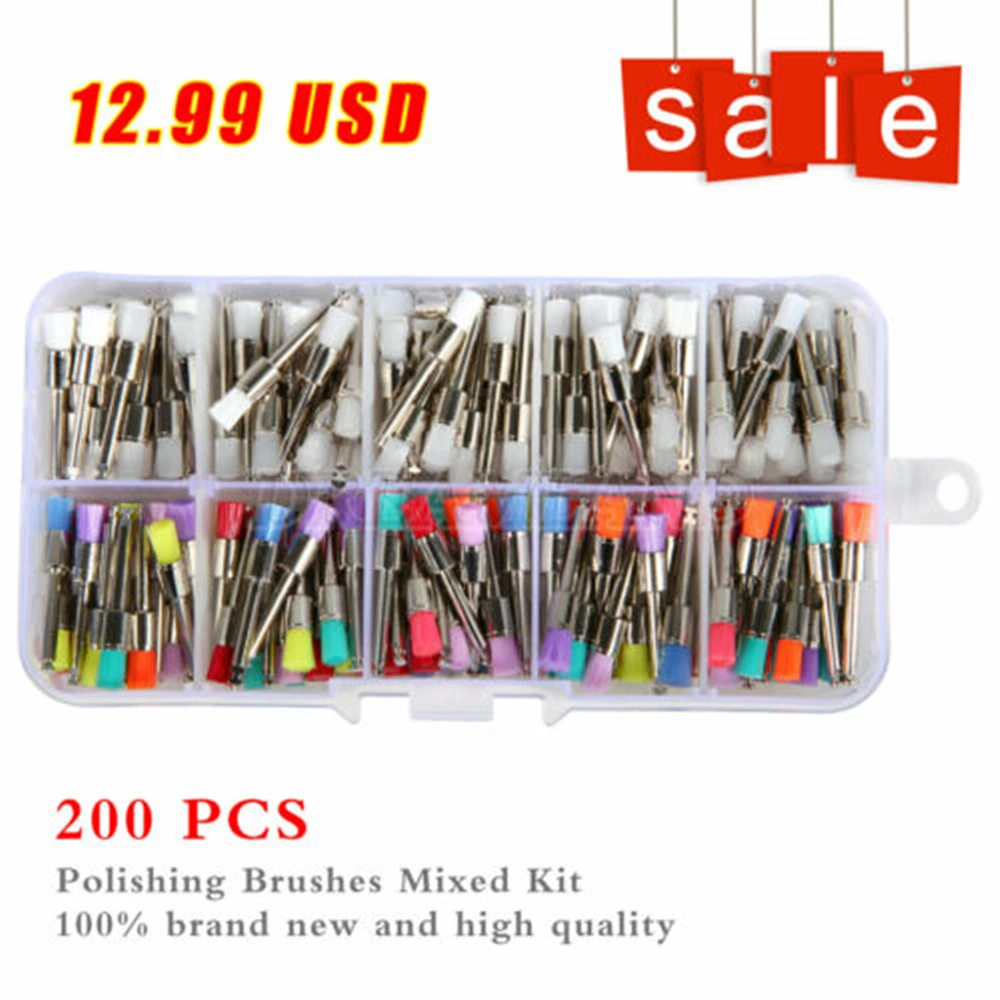 200pcs Dental Prophy Brushes Polishing Polisher Disposable Latch type Mixed color Used for stain removal and polish