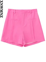 xnwmnz 2022 summer women fashion high waist shorts retro front welt pockets topstitching details female chic shorts