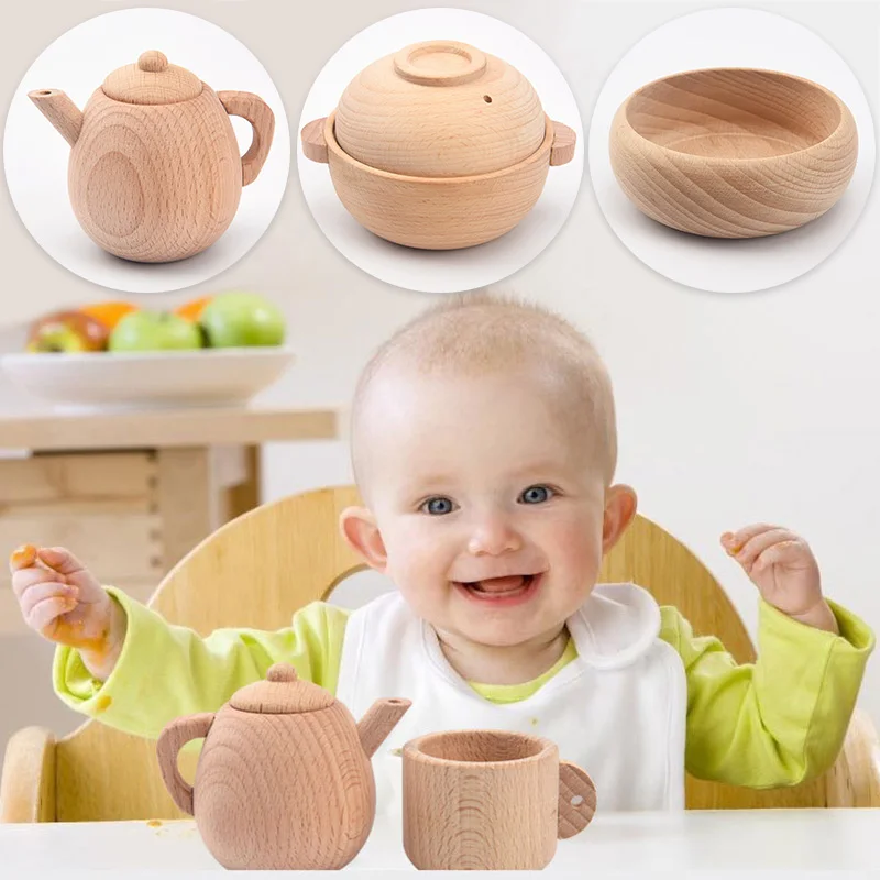 

Wooden Toy Natural Wooden Beech Tea Set Kids Children Kitchen Party Role Play Toy Gift Coffee Cup Unpainted Wine Glass Kettle