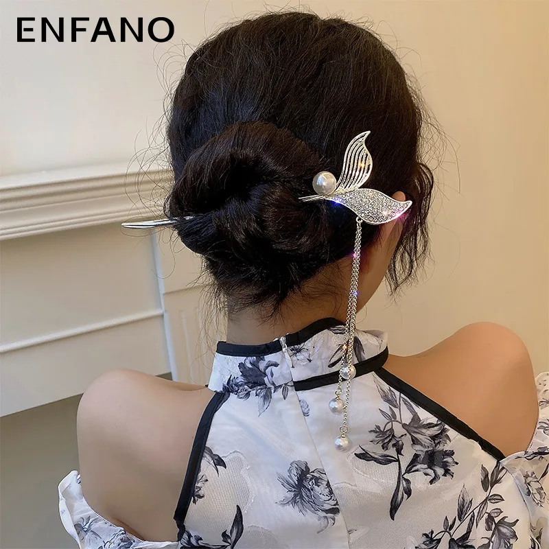 

Женская застежка для волос Enfano в виде русалки, простой аксессуар для волос с кисточками и застежкой для волос с задней головкой