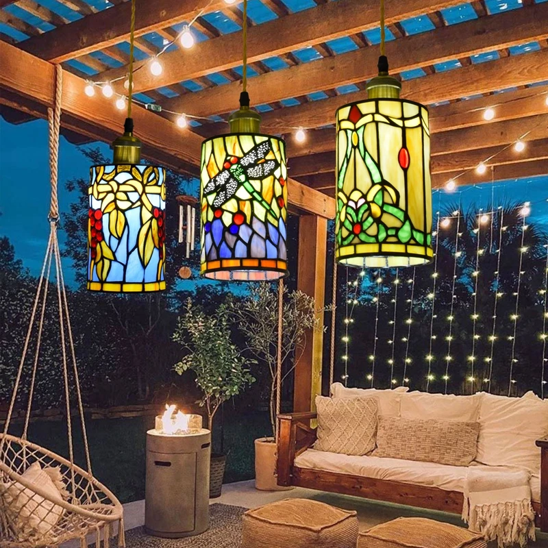 

Idyllic countryside vintage creative art stained glass bedside line chandelier restaurant hotel bar staircase hallway light