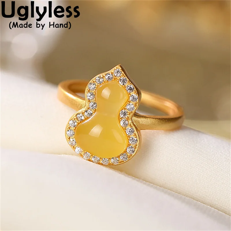 

Uglyless Natural MINI Jade Gourds Jewelry Sets for Women Crystals Gourd Rings Studs Earrings Gold 925 Silver Brincos Bijoux Gems
