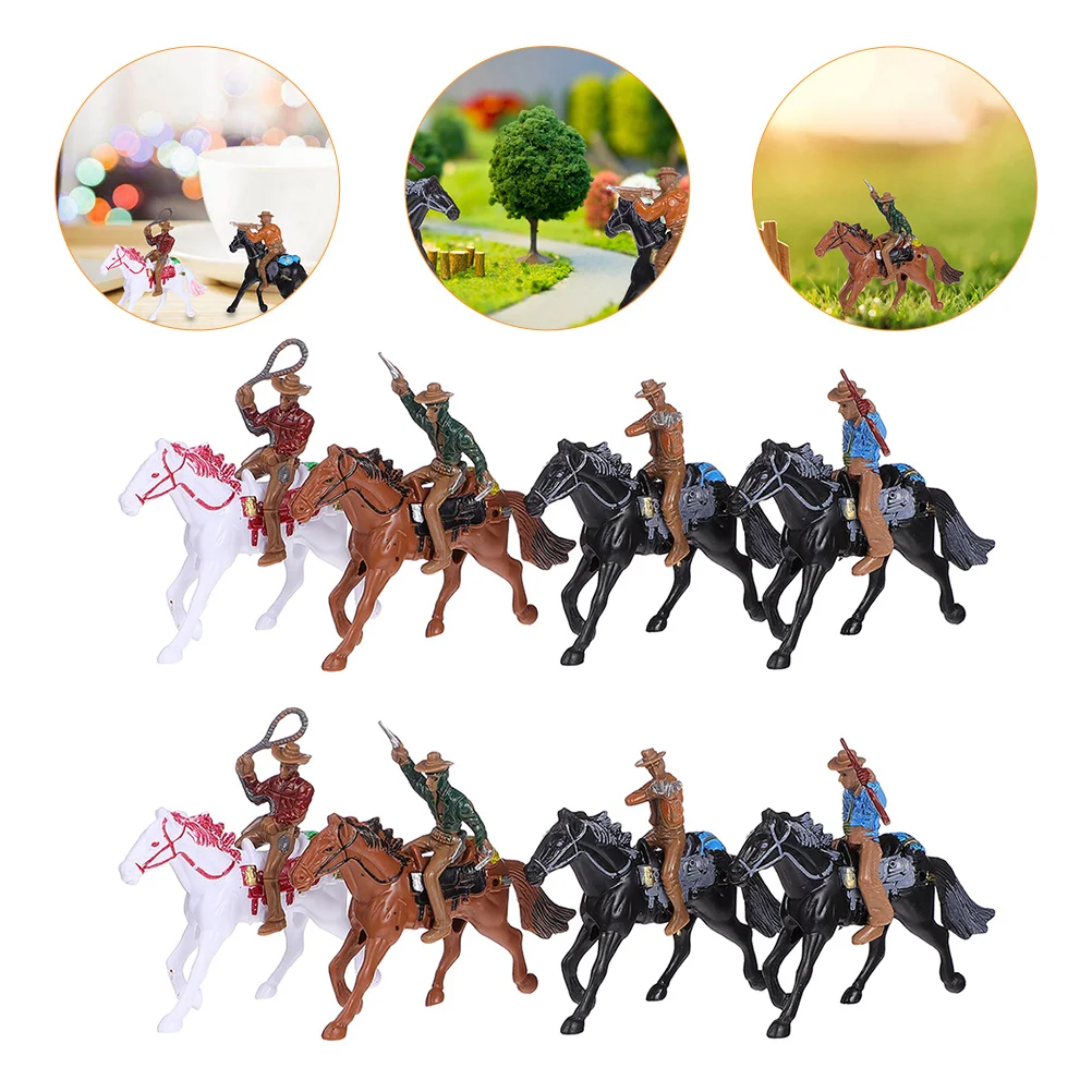 

8 Pcs Cowboy Horseman Model House Accessories Home Puppet Painted People Models Human Landscape Plastic Figure Decorations