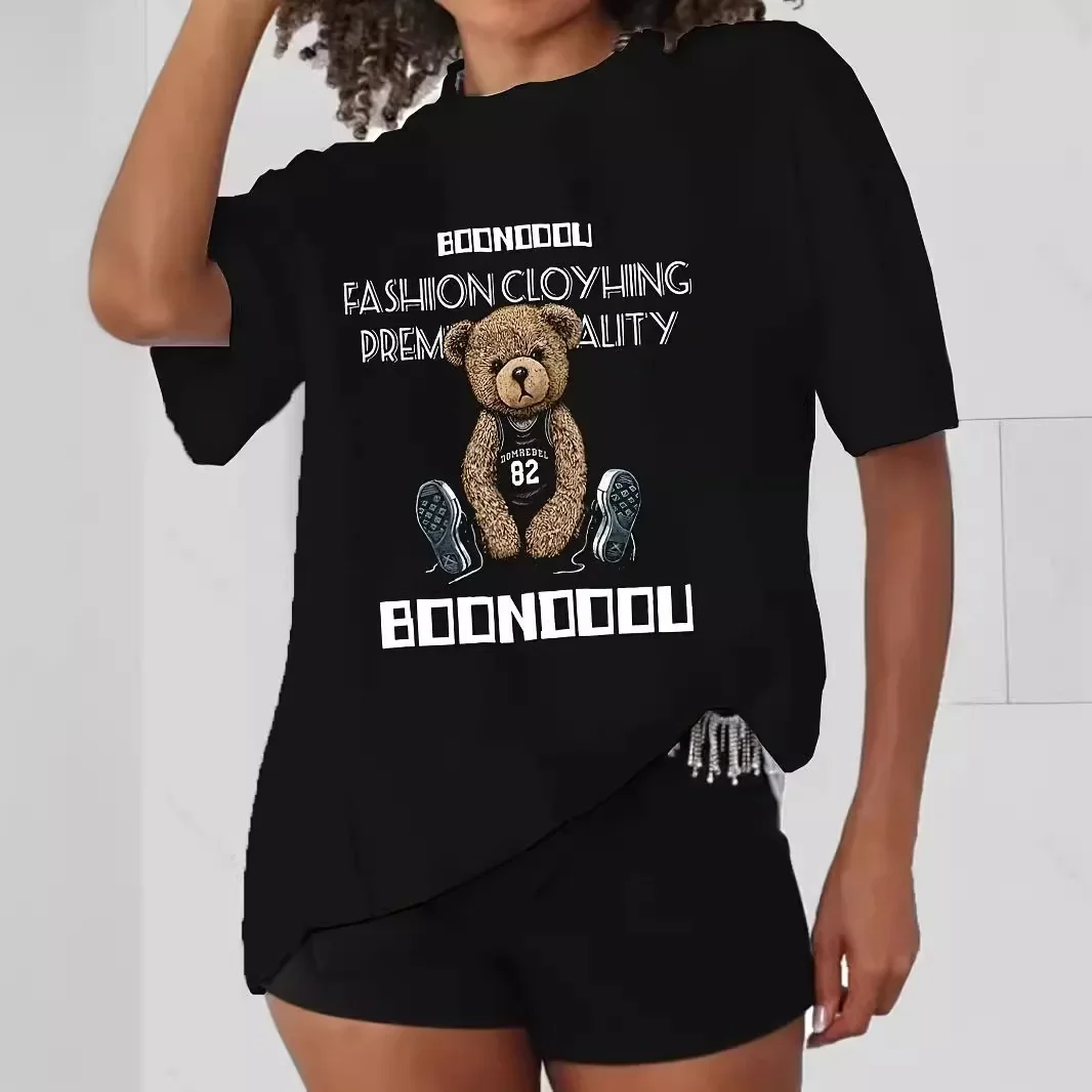 Женская футболка больших размеров с короткими рукавами и принтом медведя из
