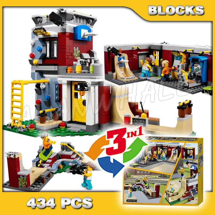 

434pcs 3-in-1 Creative Modular Skate House Games Arcade Skate Park 11049 Building Blocks Sets GIfts Compatible With Model