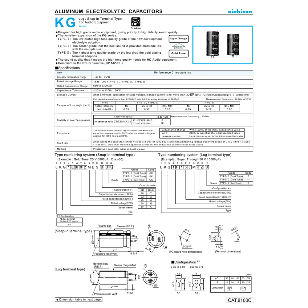 Конденсаторы Nichicon KG тип I 35 в 6800 мкФ 22x40 мм 85 ° 10 2 шт./10 шт