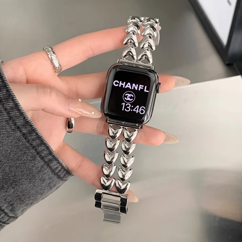 

Fashion Luxury Love Band for Apple Watch 8 49mm 7 41 45mm Stainless Steel Watch Strap for Iwatch Ultra 5 4 3 6 40 44mm Bracelet