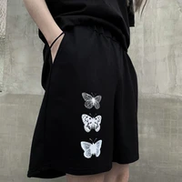 dark academia wide leg knee length harajuku simple women 2021 butterfly print shorts all match chic shorts gothic casual shorts