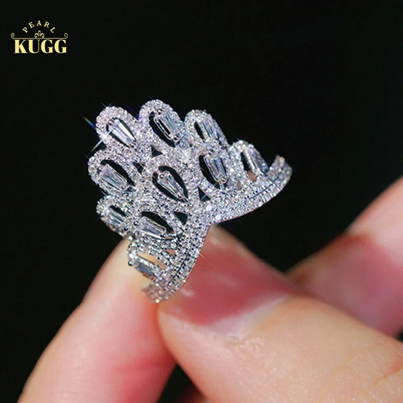 KUGG 18K кольца из белого золота Роскошная Двойная корона дизайн 0 75 карат