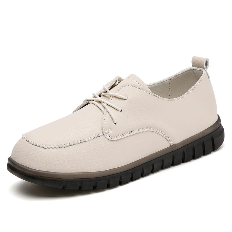

2022 Women Flats Genuine Leather Shoes Woman Moccasins Comfortable Lace-up Handmade White Summer Sneakers Ballet Ladies Shoes