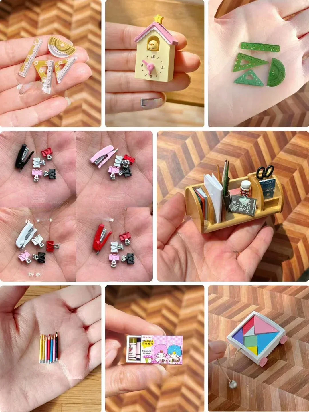 

Doll House Wooden Oil Paint Box Color Pencil Crayon Model Set Utility Knife Glue Stapler Origami Math School Accessories