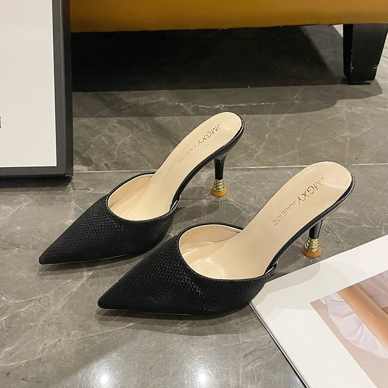 

Baotou half slippers for women 2023 spring and summer new pointy high-heeled shoes for women slim heels and muller shoes