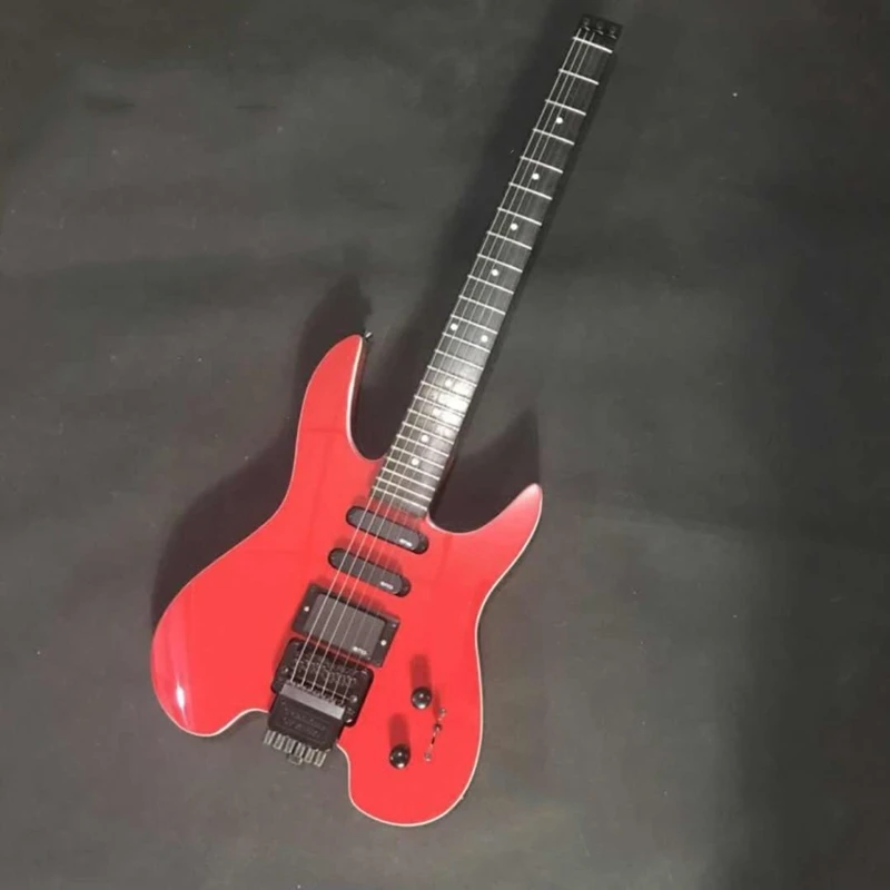 Электрическая гитара без головы 6 струн красного цвета в форме стейнбергера