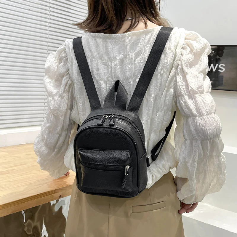

Classic Leather Women Backpack 2022 Fashion Small Backpack PU Leather Zipper Belt Solid Color Shoulder Bag School Bags Mochilas