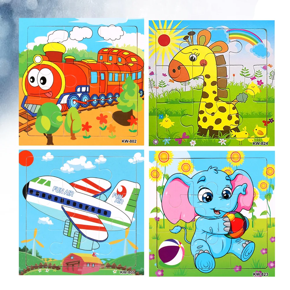 

4pcs Puzzle Cartoon Animals Flat Puzzles Flat Puzzles Preschool DIY Puzzle for Toddlers Kids Boys