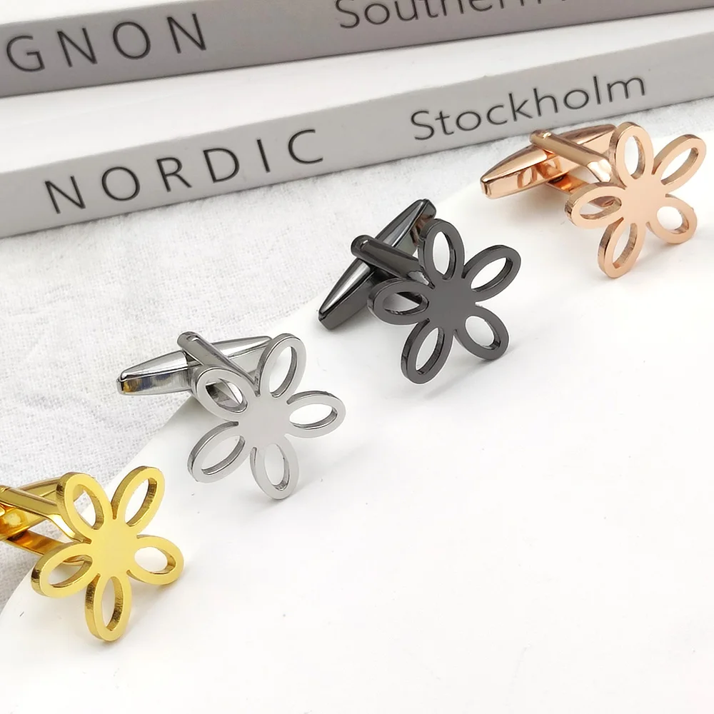 

Personalized Custom Pentapetal Flower Letter Luxury Stainless Steel Cufflinks for Men Boyfriend Suit Shirt Button Christmas Gift