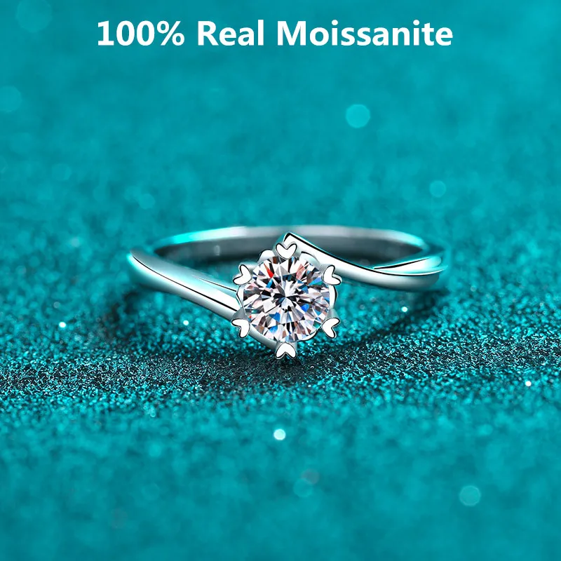 

0.3CT Round Moissanite Engagement Ring VVS Diamond Twisted Vine Sterling Silver Heart Promise Ring For Women Wedding Jewelry