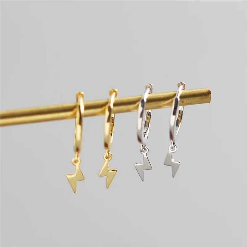 

BOAKO Fashion Genuine 100% 925 Sterling Silver Minimalist Mini Lightning Stud Earrings for Women Daily Life Fine Jewelry Gift