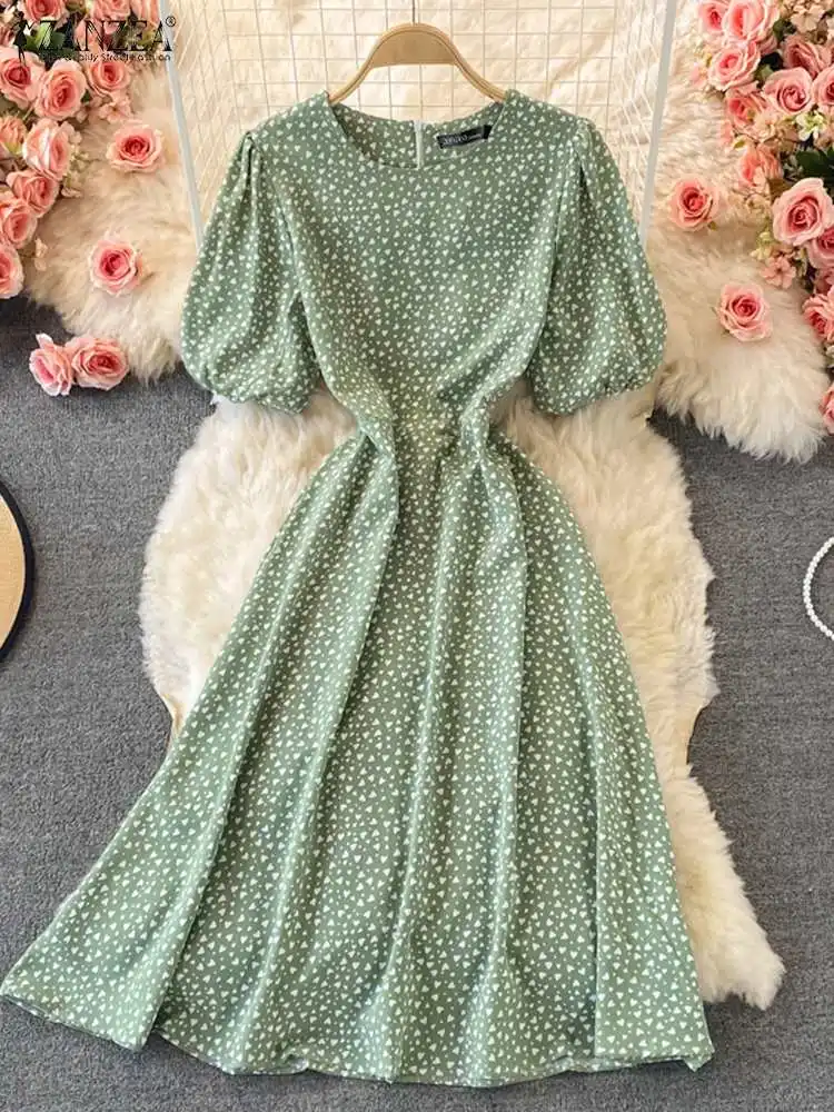 

2022 Fashion Holiday Party Elegant Long Dresses Oversize ZANZEA Vintage Printed Swing Robe Femme Women Summer Holiday Maxi Dress