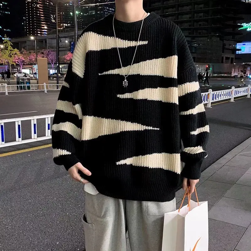 

Sweater Pullovers Men College Couples Patchwork Design Fashion Casual Spring New Soft Loose Korean Style Ins All-match Vintage