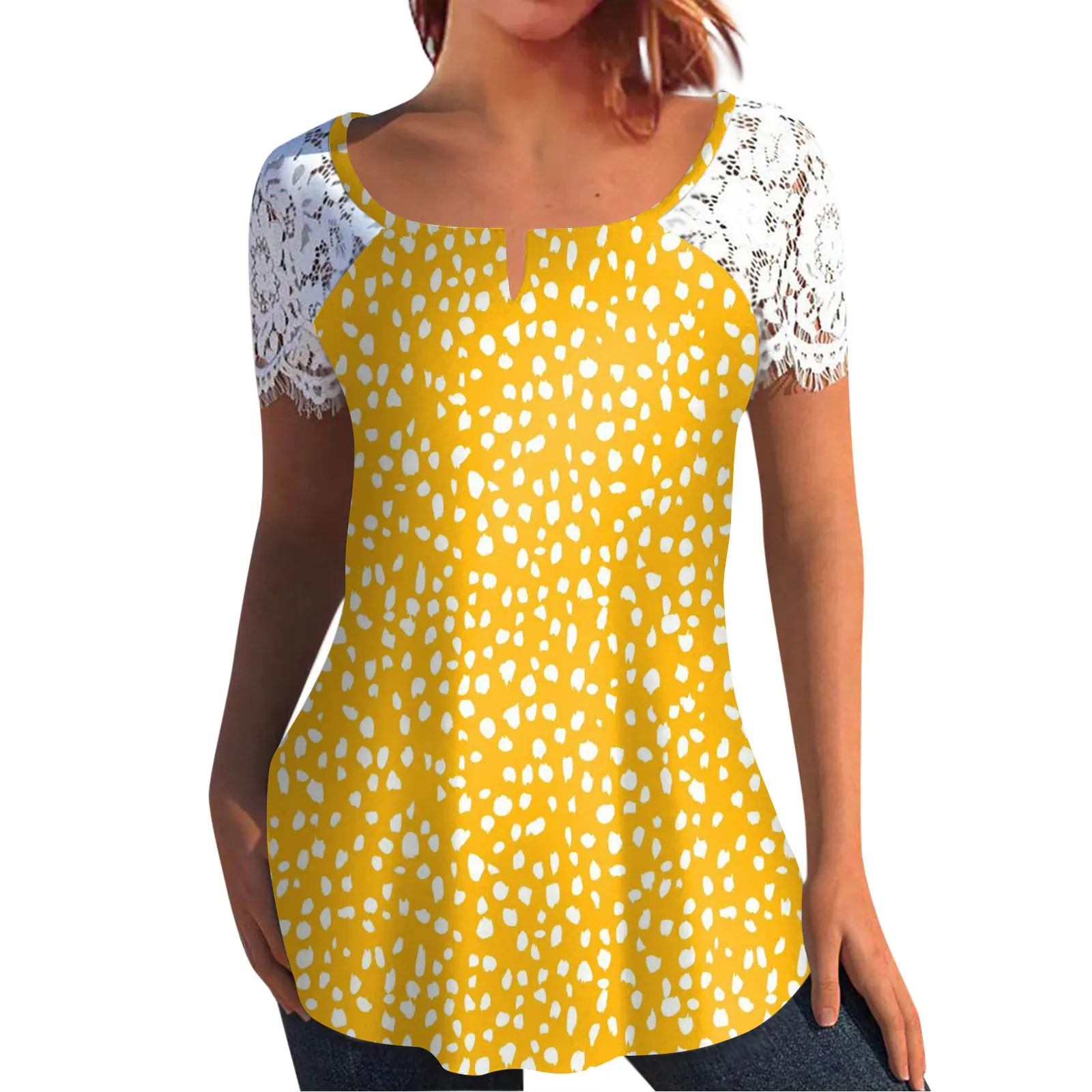 

Женский кружевной топ, повседневный Свободный Топ большого размера с цифровым 3D принтом и кружевом, весна-лето 2023