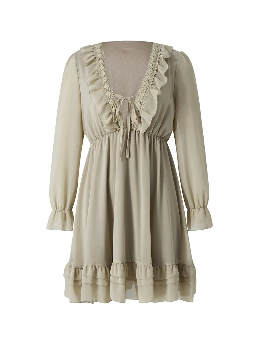 

Женское мини-платье с длинным рукавом и V-образным вырезом