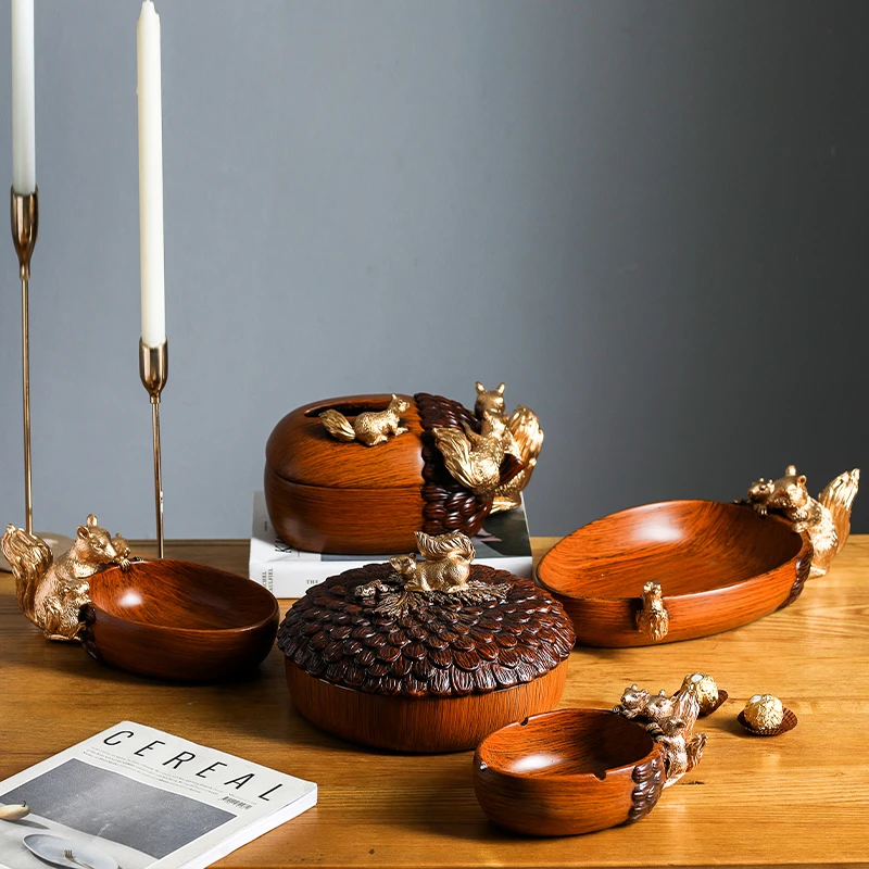

Classical Squirrel Dried Fruit Storage Box Livingroom Desktop Decor Sundries Organizer Modern Entrance Key Storager Ashtray