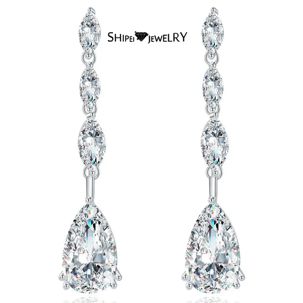 

Shipei Luxury 925 Sterling Silver Pear Cut Created Moissanite Gemstone Wedding Fine Jewelry Engagement Drop Dangle Earrings