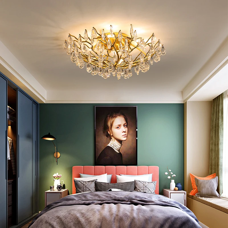 

2021 designer metal nordic vintage decorative lighting gold dining living room hotel crystal chandeliers ceiling pendant light