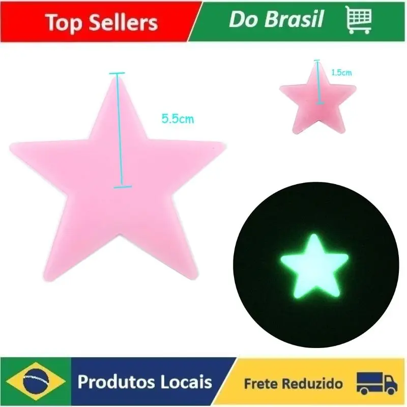 

100 Peças Estrela De Cinco Pontas Que Brilham No Escuro Adesivo De Parede Luminosa Fluorescente Pvc