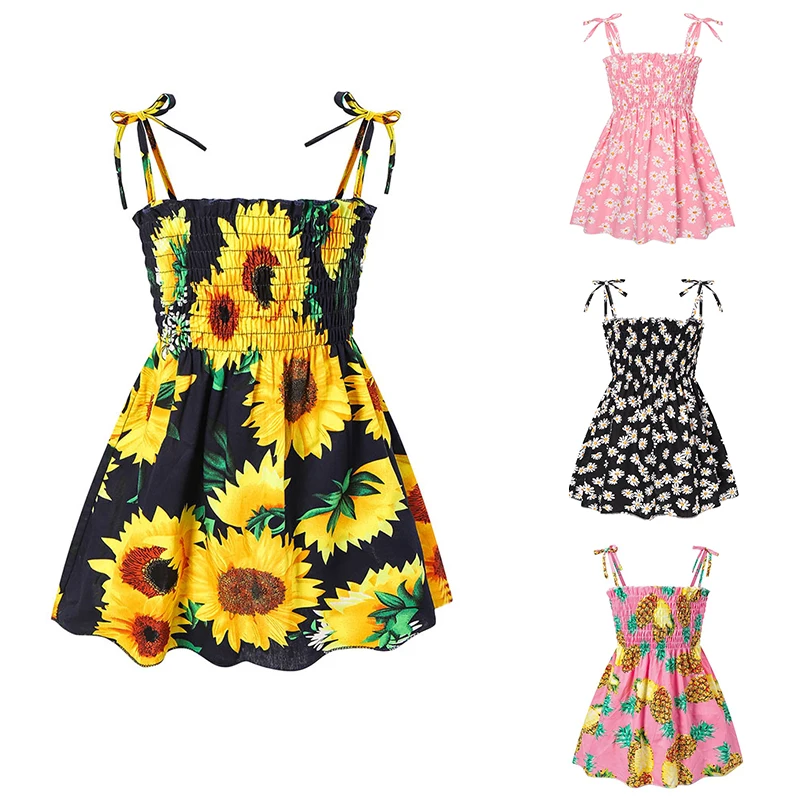 

Summer Girls Dress Kids Casaul Style Princess Dresses Holiday Beach Clothes for Children 2022 Suspender Dress Floral Dress