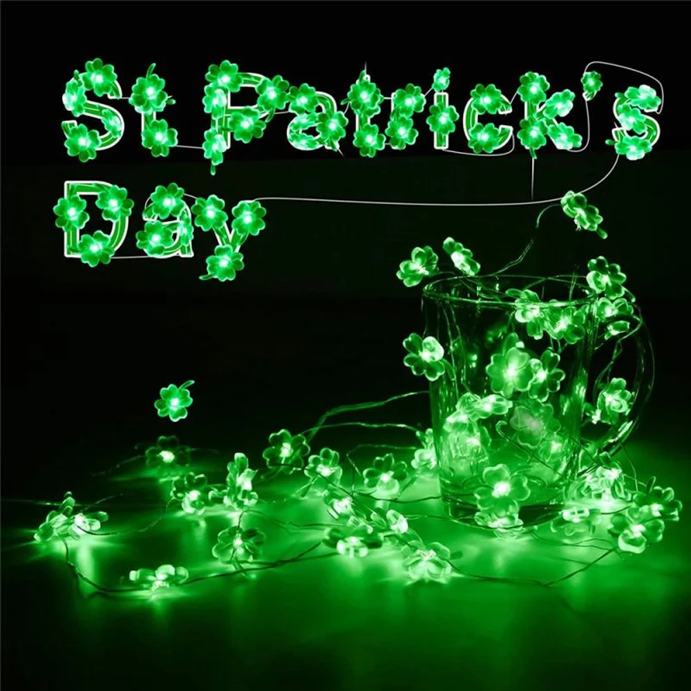 

СВЕТОДИОДНАЯ Гирлянда Shamrock с 30 светодиодами, медный провод, водонепроницаемое праздвечерние чное украшение, Сказочная Зеленая лампа Shamrock, ...